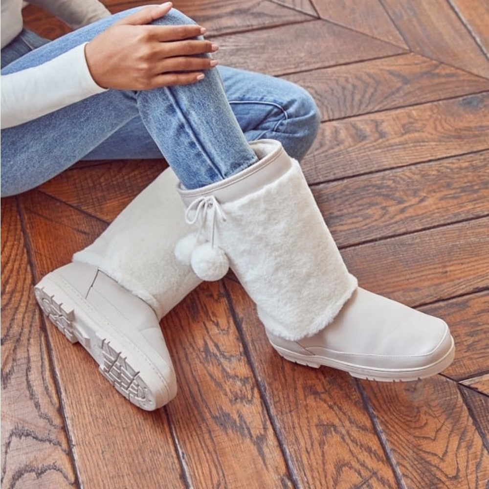 Just Fab Faux Fur Pom Fuzzie boots